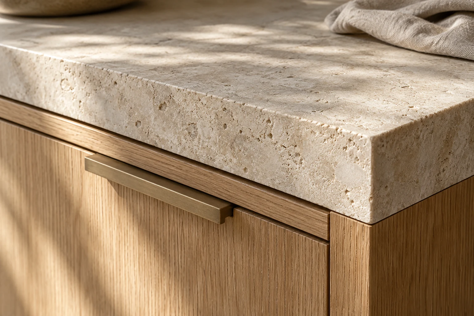 An illustrative material study of stone, oak and bronze